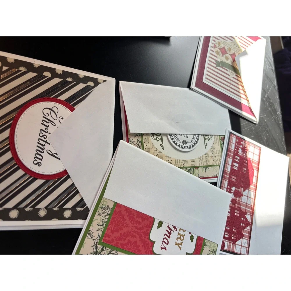 17 Handmade Christmas Holiday Cards Assorted Designs Glitter Plaid Humorous Set